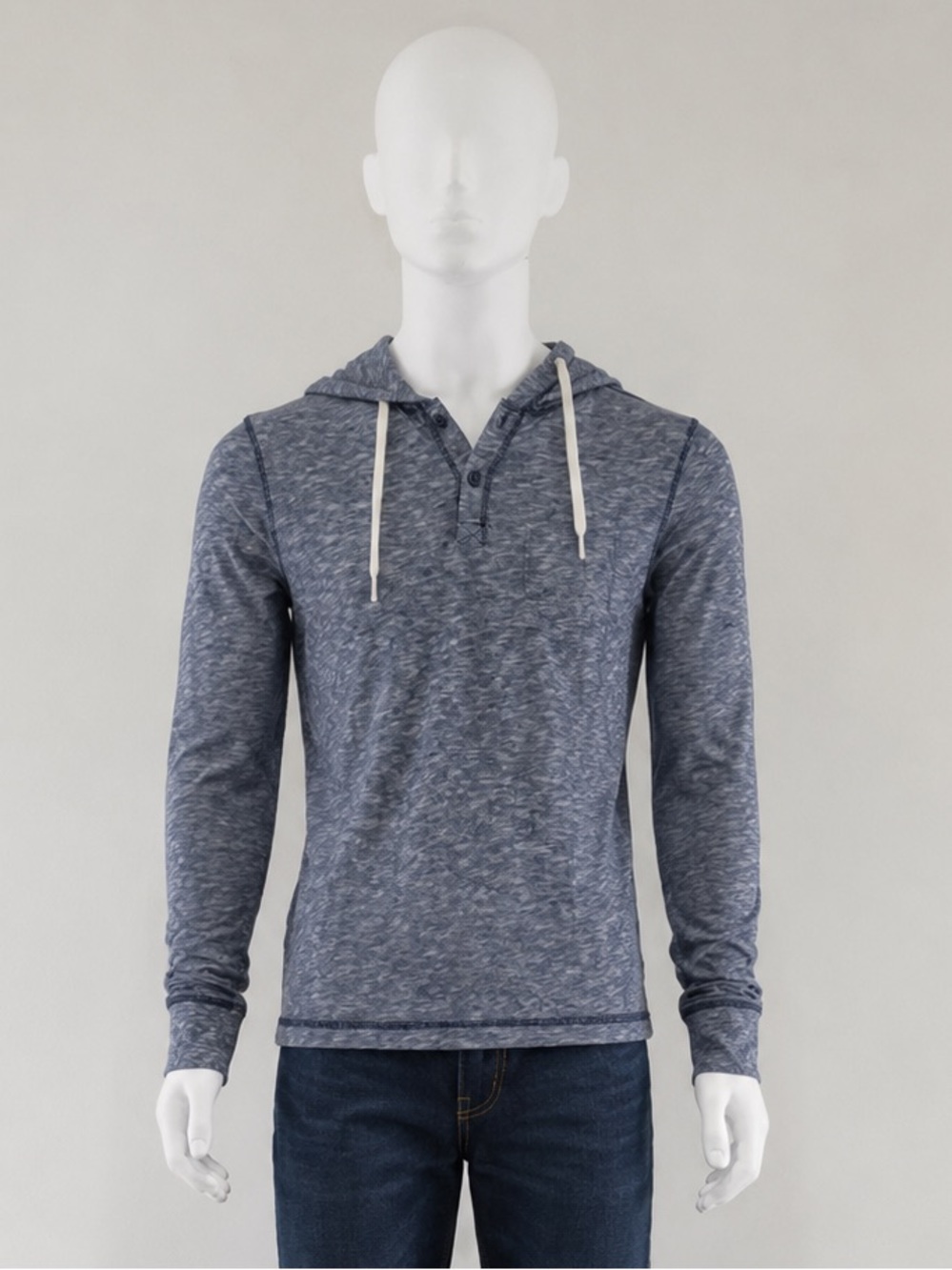 L.O.G.G Y2k Heathered Gray Hooded Henley Sweatshirt Medium